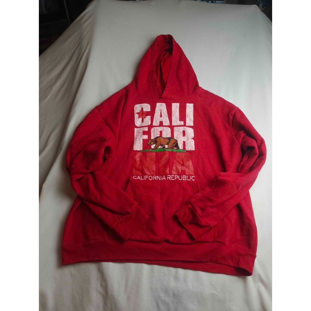 California Republic Hoodie Mens XL Red Pullover Sweatshirt Made In USA Bear Flag